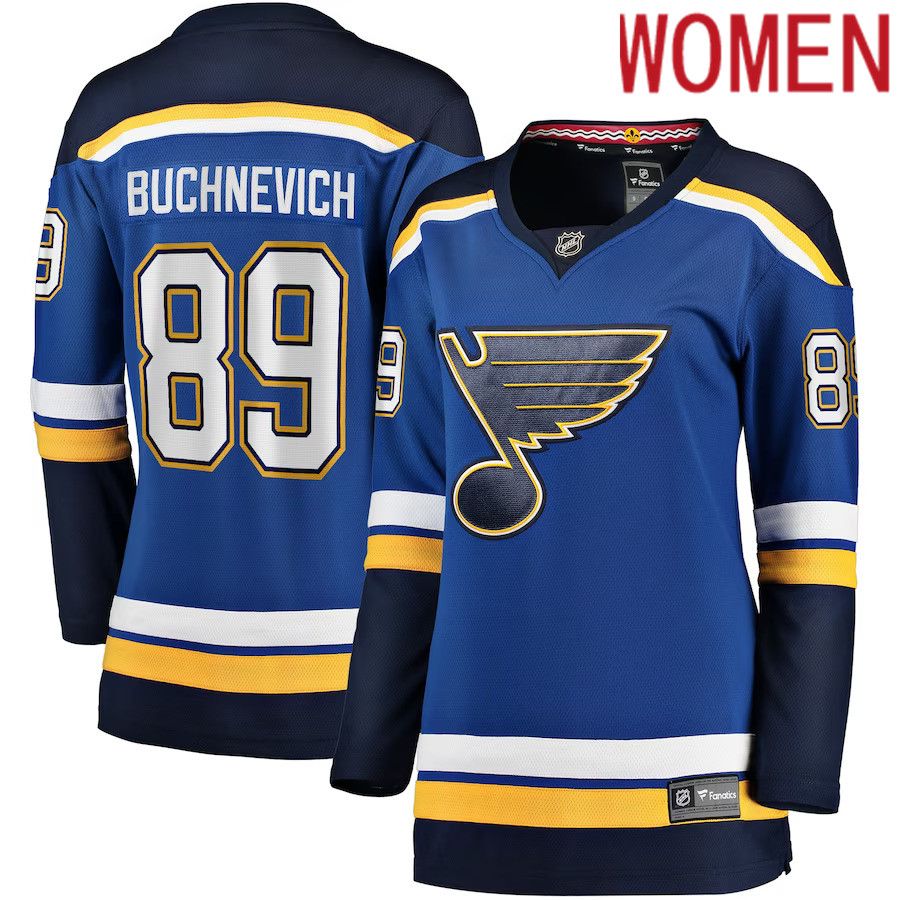 Women St. Louis Blues 89 Pavel Buchnevich Fanatics Branded Blue Home Breakaway Player NHL Jersey